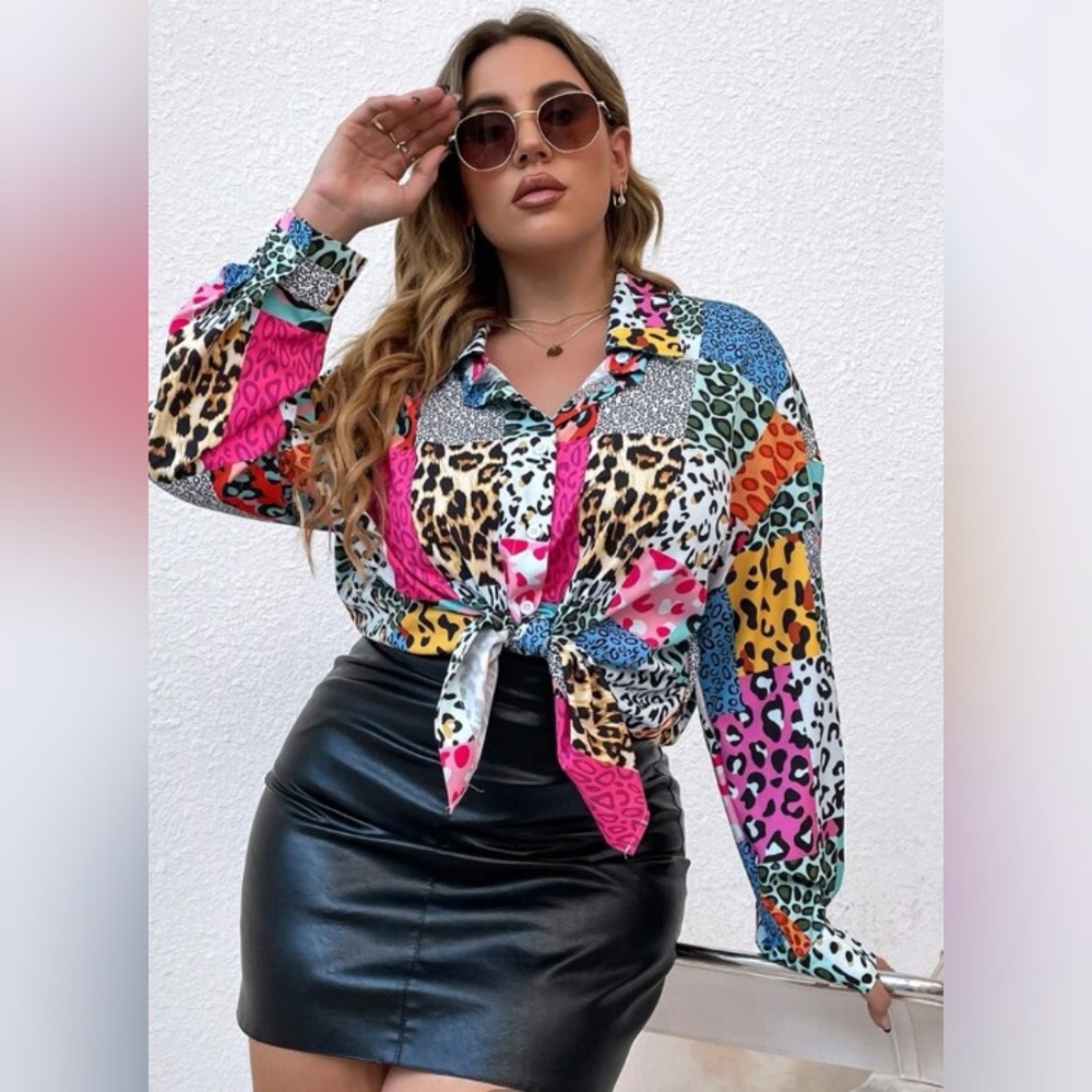 Leopard Patchwork Button Up Shirt (1xl) (14)